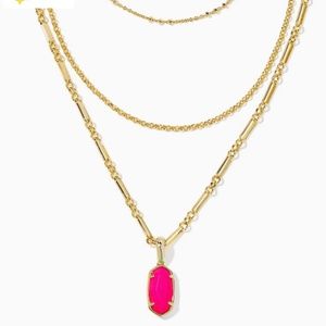 NWT-Kendra Scott Elisa Gold Triple Strand Necklace in Neon Pink Magnesite